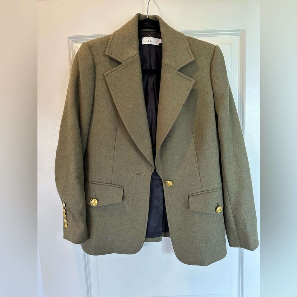 A.L.C. Olive green blazer with gold buttons.